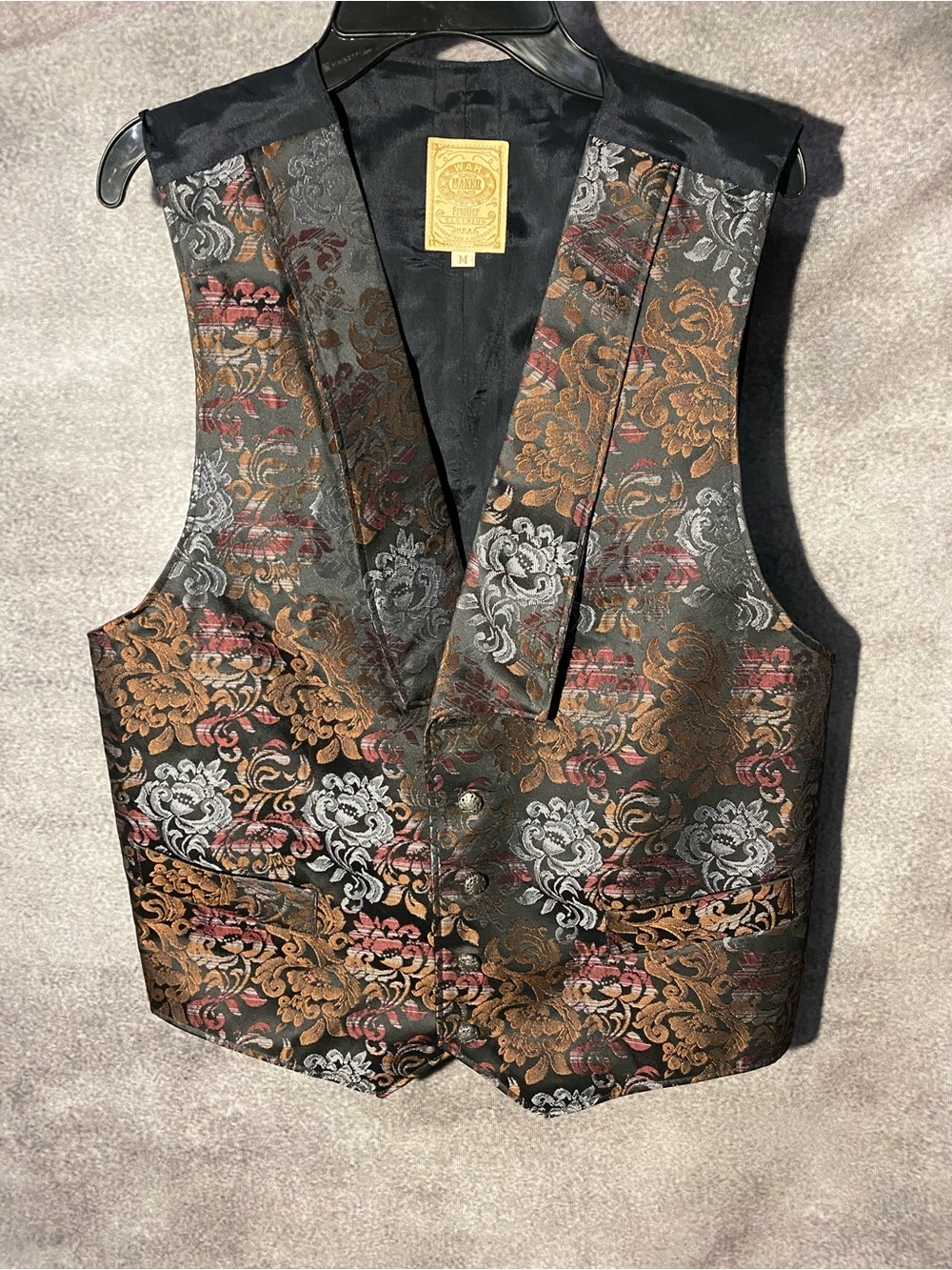Wah Maker Frontier Brocade Tapestry Western Vest Men's M Floral USA Made